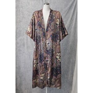 Vintage Dynasty Robe Kimono Paisley Floral Satin Duster Large Multi-Color 433545